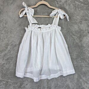 Le Petit Trou Babydoll Top Womens L/XL White Cotton Ruffle Tie Strap Nightie